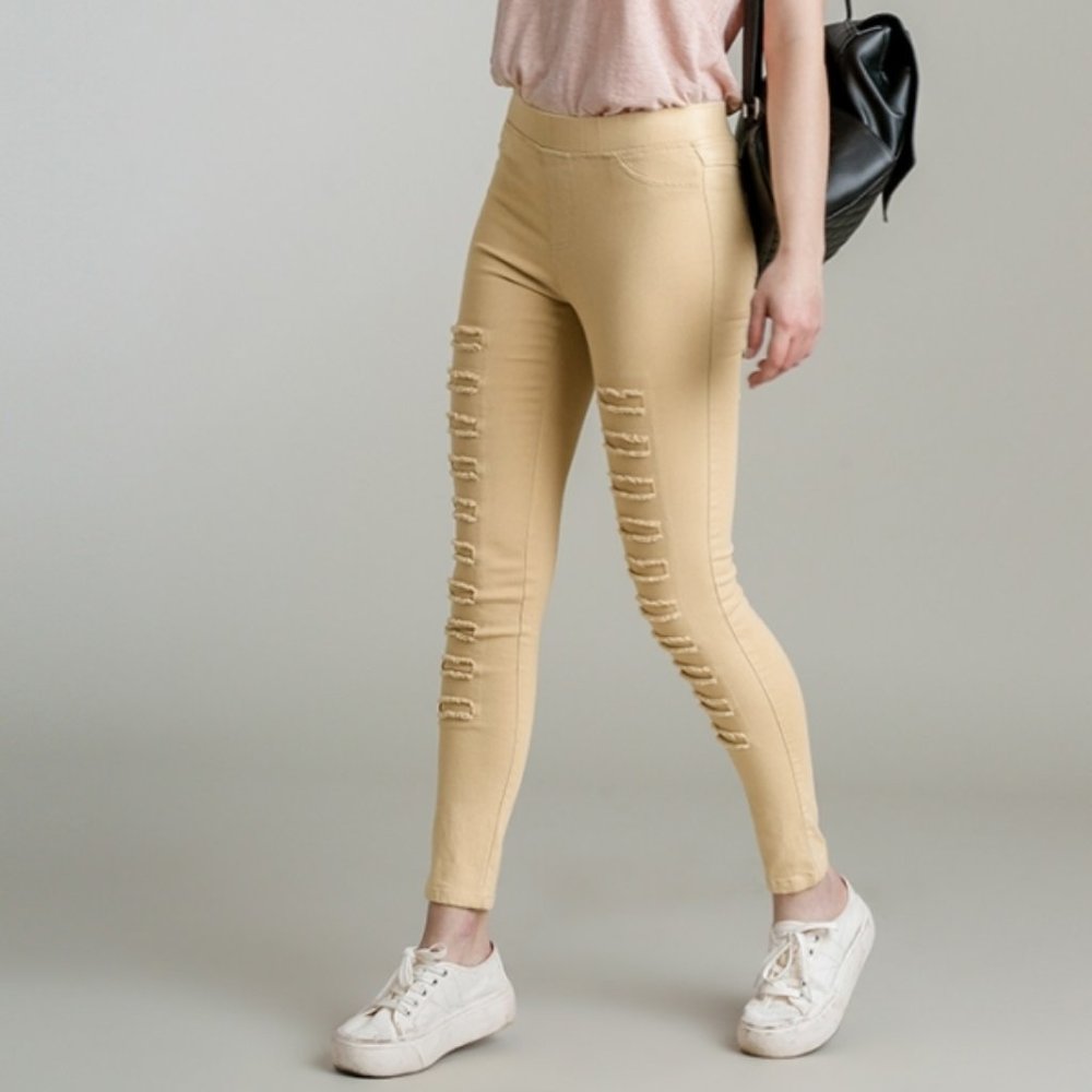 Umgee Jeggings - the BEST! Taupe, high waist, distressed with holes... BNIB